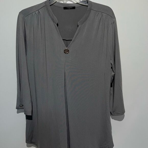 Valolia Women's Gray V-Neck 3/4 Sleeve Pleated Pullover Tunic Blouse Size XL - Picture 1 of 9